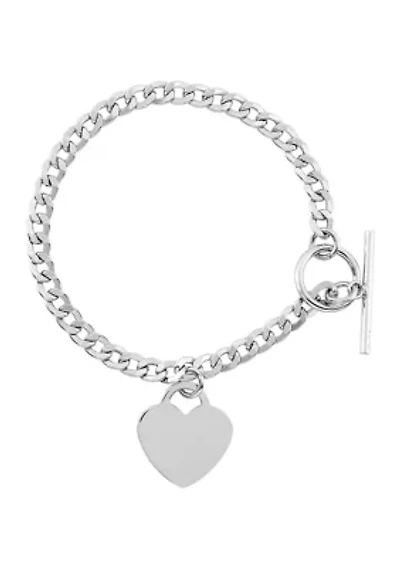 Dangle Flat Heart Toggle Bracelet in Sterling Silver