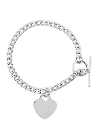 Dangle Flat Heart Toggle Bracelet in Sterling Silver