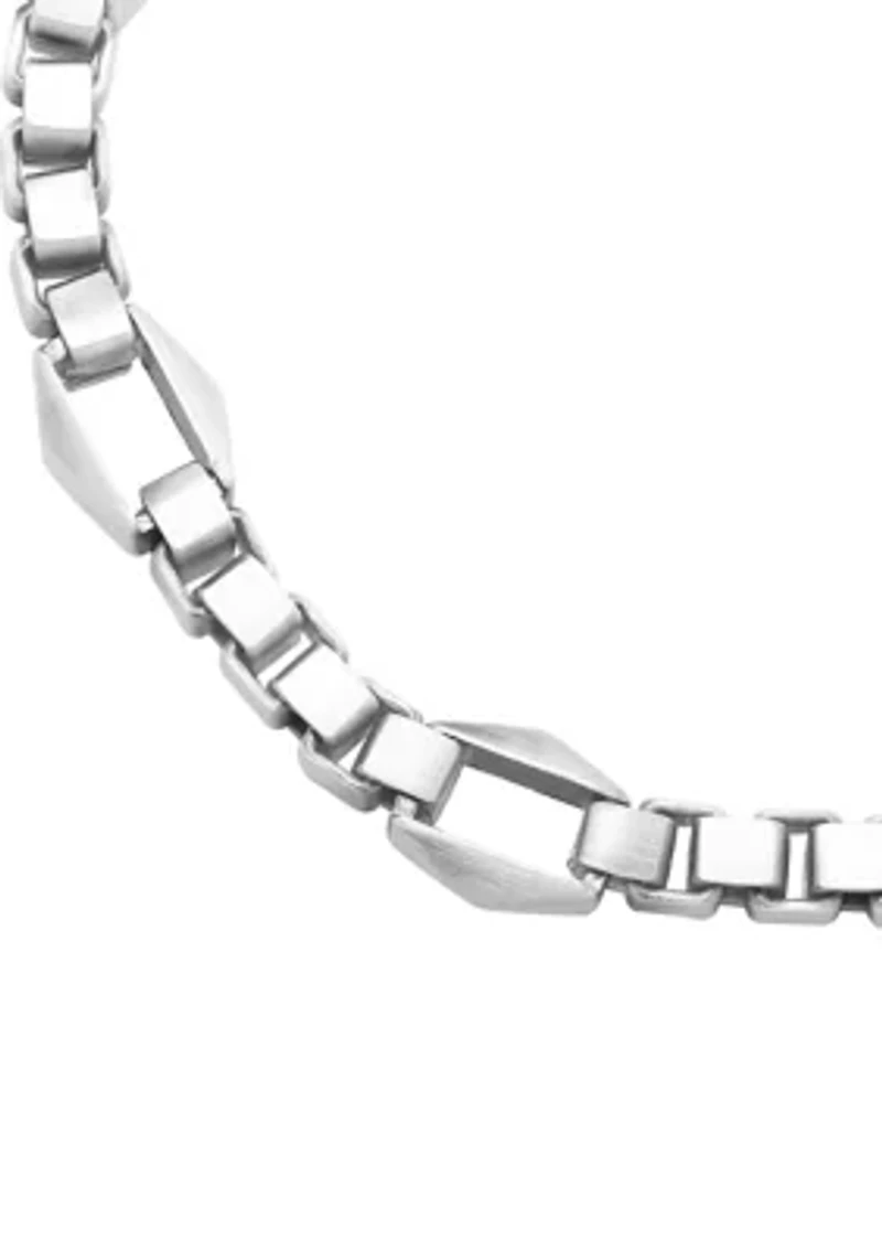 Pyramide Shape Station Box Chain Bracelet in Sterling Silver