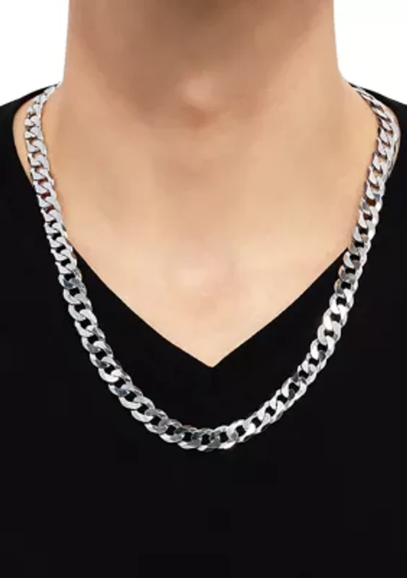 24 Inch Flat Wire Curb Chain Necklace in Sterling Silver 