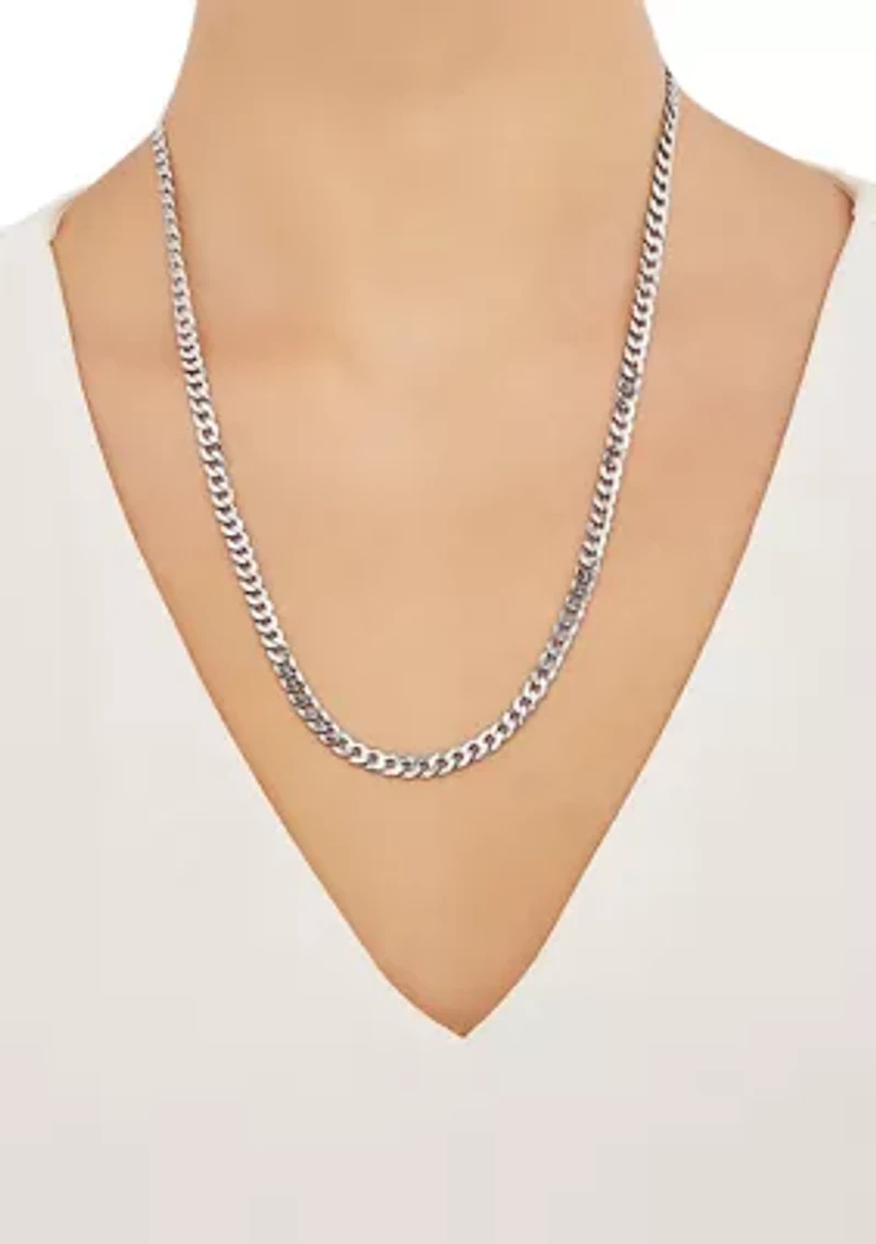 5 Millimeter Solid Flat Curb Chain Necklace in Sterling Silver