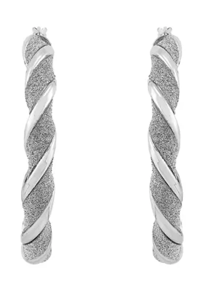 40 Millimeter Glitter Twist Hoop Earrings in Sterling Silver