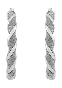40 Millimeter Glitter Twist Hoop Earrings in Sterling Silver