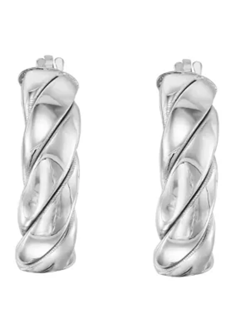 20 Millimeter Striped Tube Hoop Earrings in Sterling Silver