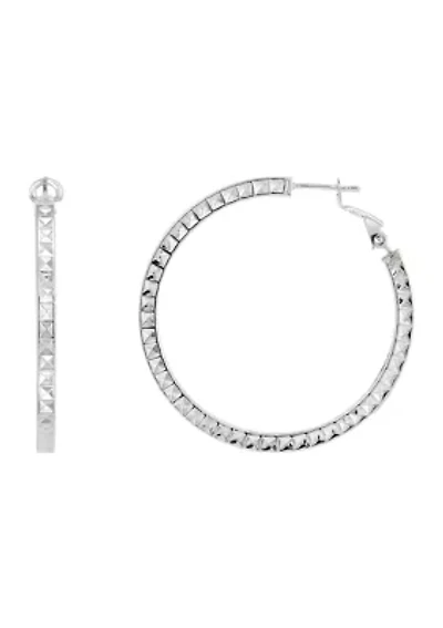 35 Millimeter Hollow Round Hoop Earrings in Sterling Silver 