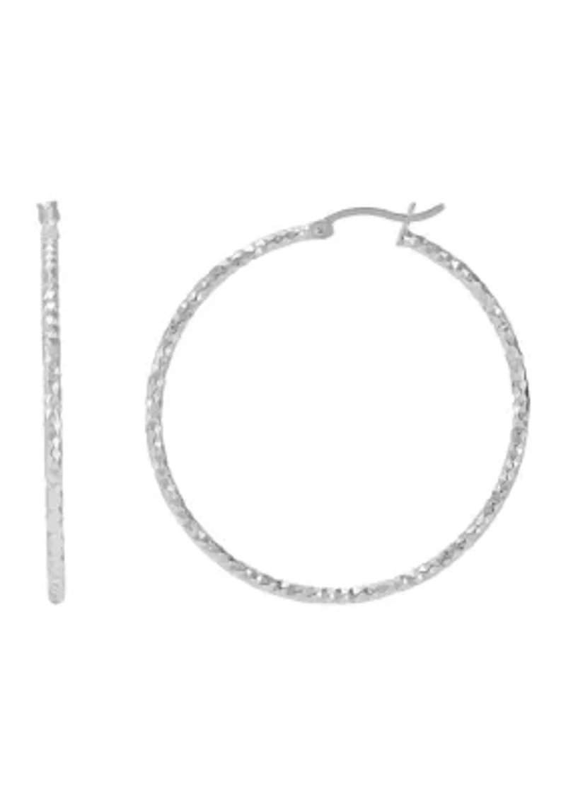 40 Millimeter Round Tube Hoop Earrings in Sterling Silver
