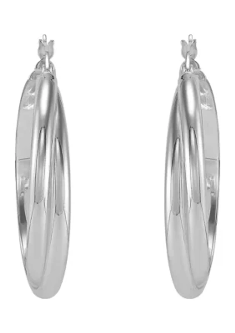 Double Row Crossover Tube Hoop Earrings in Sterling Silver