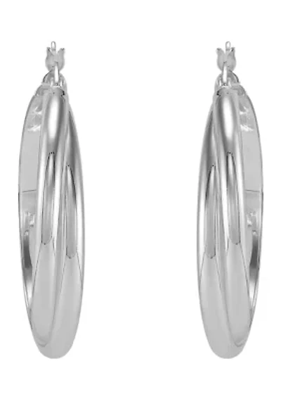 Double Row Crossover Tube Hoop Earrings in Sterling Silver