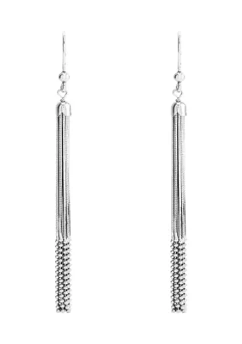 Multi Row Snake Chain and Bead Drop Tassel Earrings in Sterling Silver