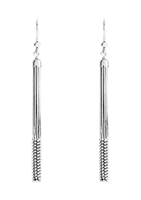 Multi Row Snake Chain and Bead Drop Tassel Earrings in Sterling Silver