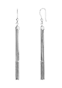 Multi Row Snake Chain and Bead Drop Tassel Earrings in Sterling Silver
