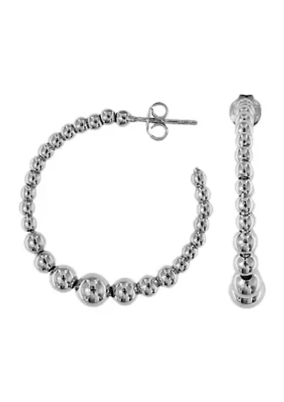 Beaded J Hoop Earrings in Sterling Silver