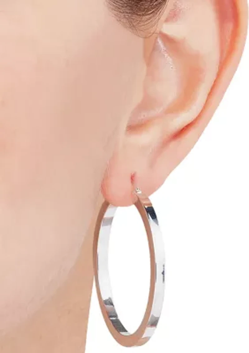 Square Tube Hoop Earrings in Sterling Silver