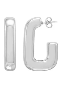 Tube J Hoop Earrings in Sterling Silver