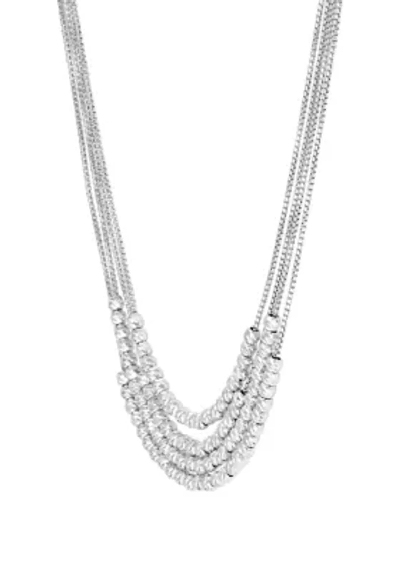 4 Row Beaded Layered Necklace in Sterling Silver