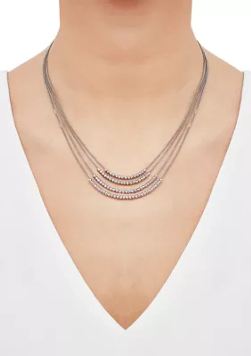 4 Row Beaded Layered Necklace in Sterling Silver