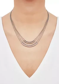 4 Row Beaded Layered Necklace in Sterling Silver