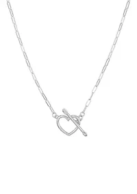 Heart Toggle on Baby Paperclip Chain Necklace in Sterling Silver
