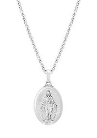 Virgin Mary Pendant with 20" Wheat Chain in Sterling Silver