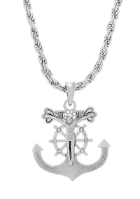 Large Gents Anchor with Jesus Pendant with 22" Rope Chain in Sterling Silver