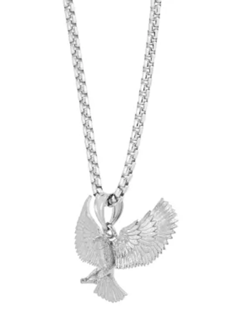 Flying Eagle Pendant with 22" Box Chain in Sterling Silver