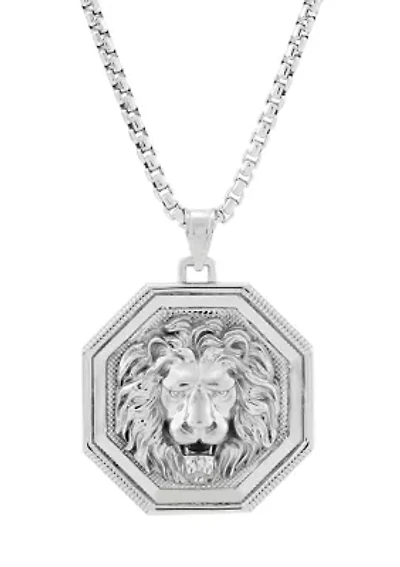 Lion in Frame Pendant with 20" Box Chain in Sterling Silver