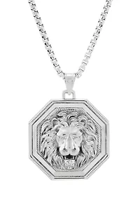 Lion in Frame Pendant with 20" Box Chain in Sterling Silver
