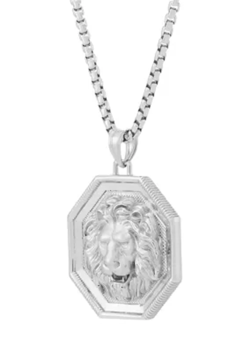 Lion in Frame Pendant with 20" Box Chain in Sterling Silver