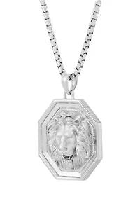 Lion in Frame Pendant with 20" Box Chain in Sterling Silver