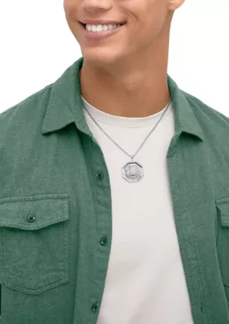 Lion in Frame Pendant with 20" Box Chain in Sterling Silver
