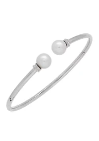 Sterling Silver Pearl Slip-On Bangle Bracelet