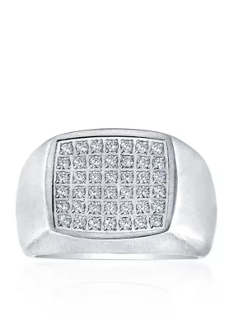 Polished Square Cubic Zirconia Ring in Stainless Steel