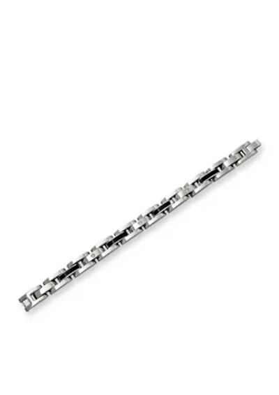 Diamond and Onyx Chain Bracelet in Stainless Steel