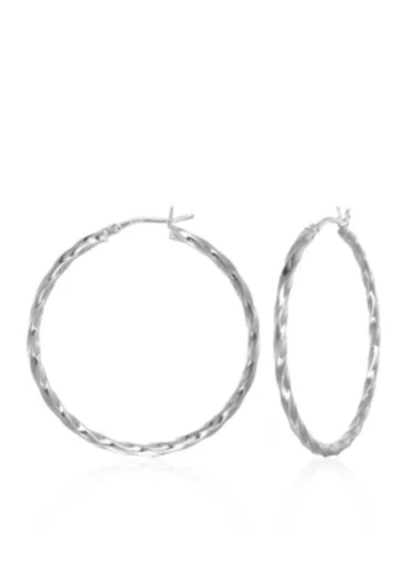 Square Twist Hoop Earrings in Sterling Silver