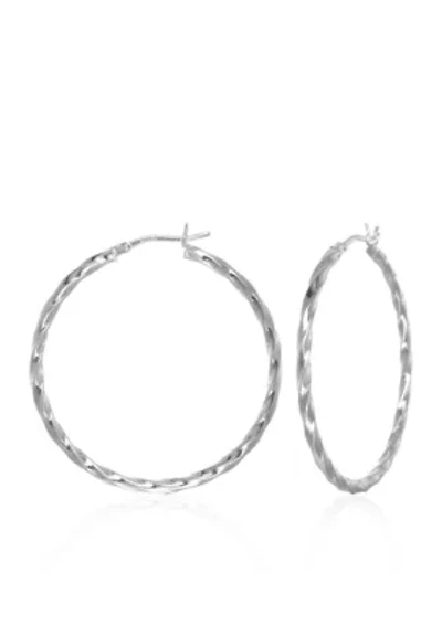 Square Twist Hoop Earrings in Sterling Silver