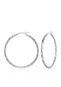 Square Twist Hoop Earrings in Sterling Silver