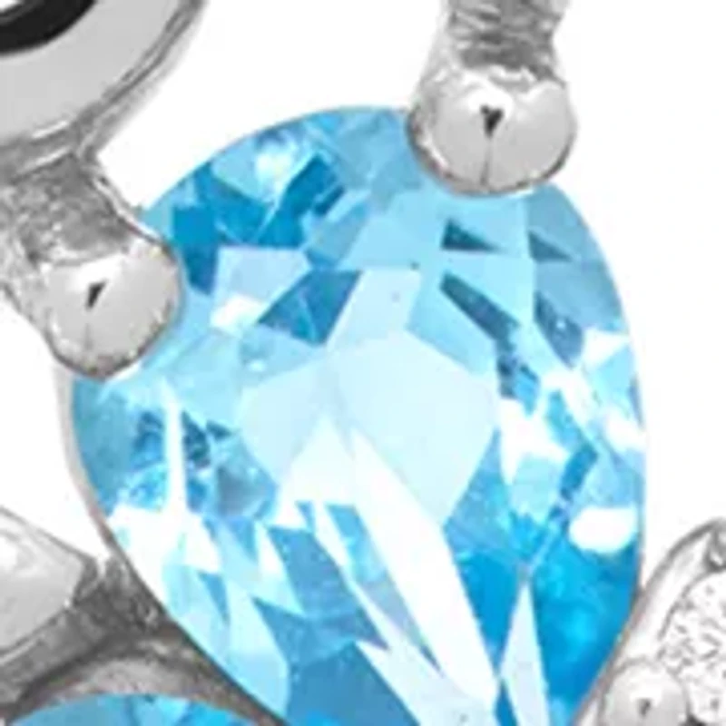 Diamond and Swiss Blue Topaz Pendant Necklace with 18" Rope Chain in Sterling Silver and 10K Yellow Gold