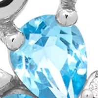 Diamond and Swiss Blue Topaz Pendant Necklace with 18" Rope Chain in Sterling Silver and 10K Yellow Gold
