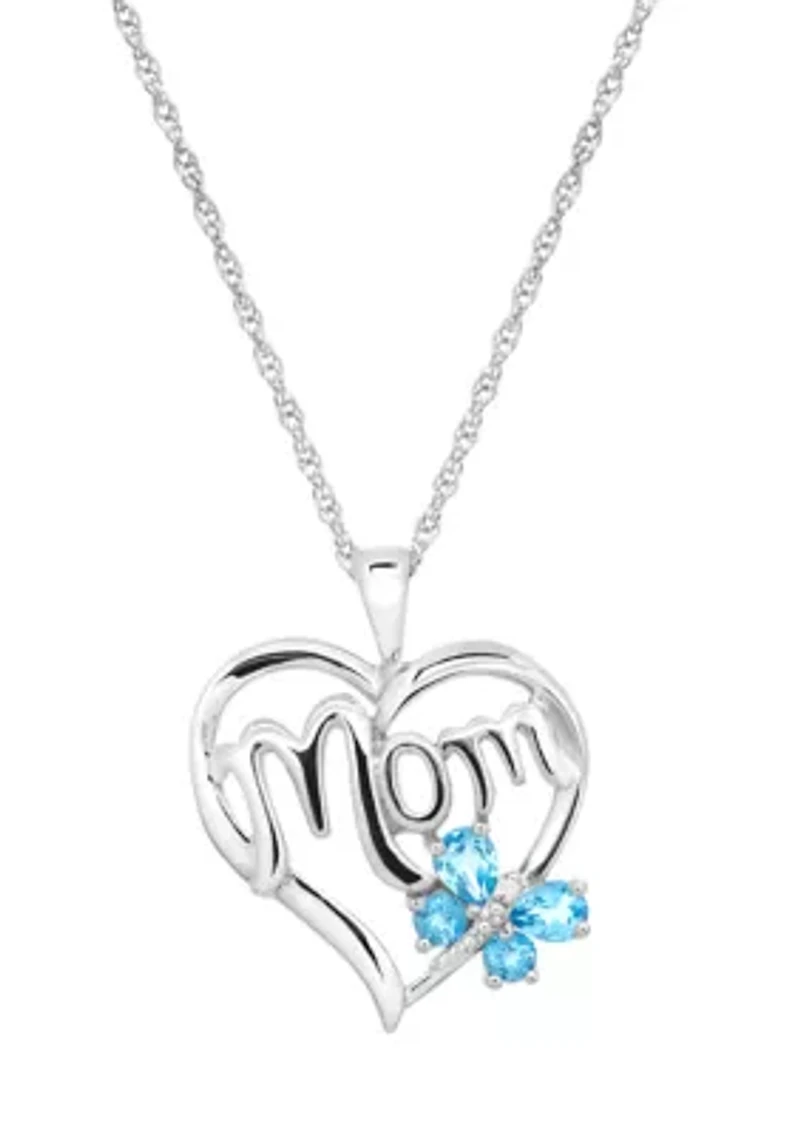 Diamond and Swiss Blue Topaz Pendant Necklace with 18" Rope Chain in Sterling Silver and 10K Yellow Gold