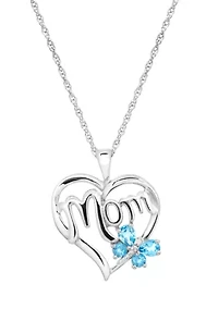 Diamond and Swiss Blue Topaz Pendant Necklace with 18" Rope Chain in Sterling Silver and 10K Yellow Gold
