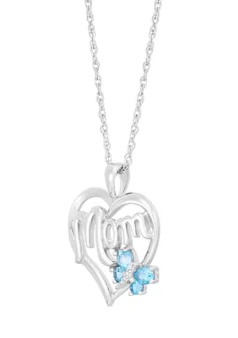 Diamond and Swiss Blue Topaz Pendant Necklace with 18" Rope Chain in Sterling Silver and 10K Yellow Gold