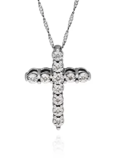 1/10 ct. t.w. Diamond Pendant Cross Necklace in Sterling Silver
