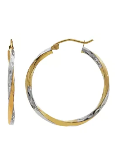 10K Two-Tone Twisted Hoop Earrings