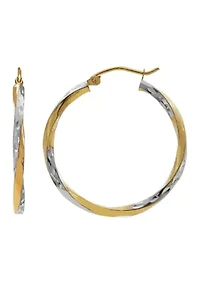 10K Two-Tone Twisted Hoop Earrings