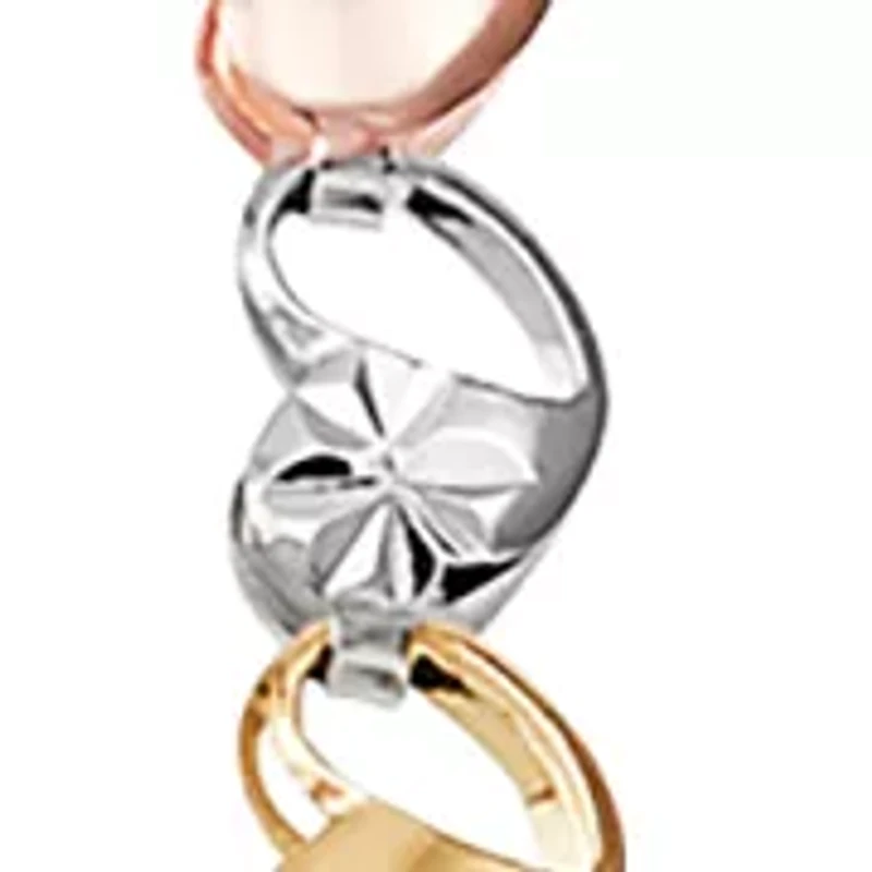 Triple Hollow Heart Station on Cable Chain Anklet in 10K Yello, White, and Rose Gold