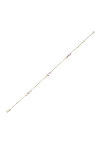 Triple Hollow Heart Station on Cable Chain Anklet in 10K Yello, White, and Rose Gold