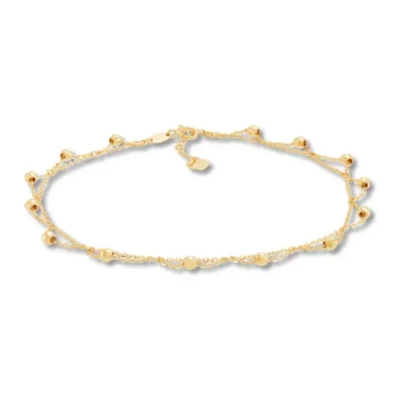 10K Yellow Gold Scallop Rolo Beaded Anklet