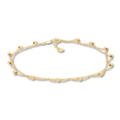 10K Yellow Gold Scallop Rolo Beaded Anklet