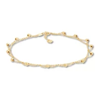 10K Yellow Gold Scallop Rolo Beaded Anklet