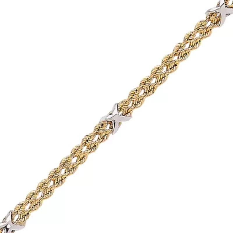 10K Yellow Gold Rope X Stations Bracelet